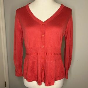 CAbi Silk Blend Peplum Button front Cardigan